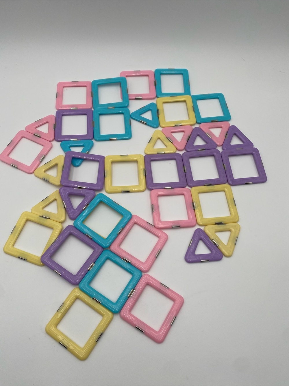 Magnetic Building Squares & Triangles - Pastel Blue Pink Yellow Purple